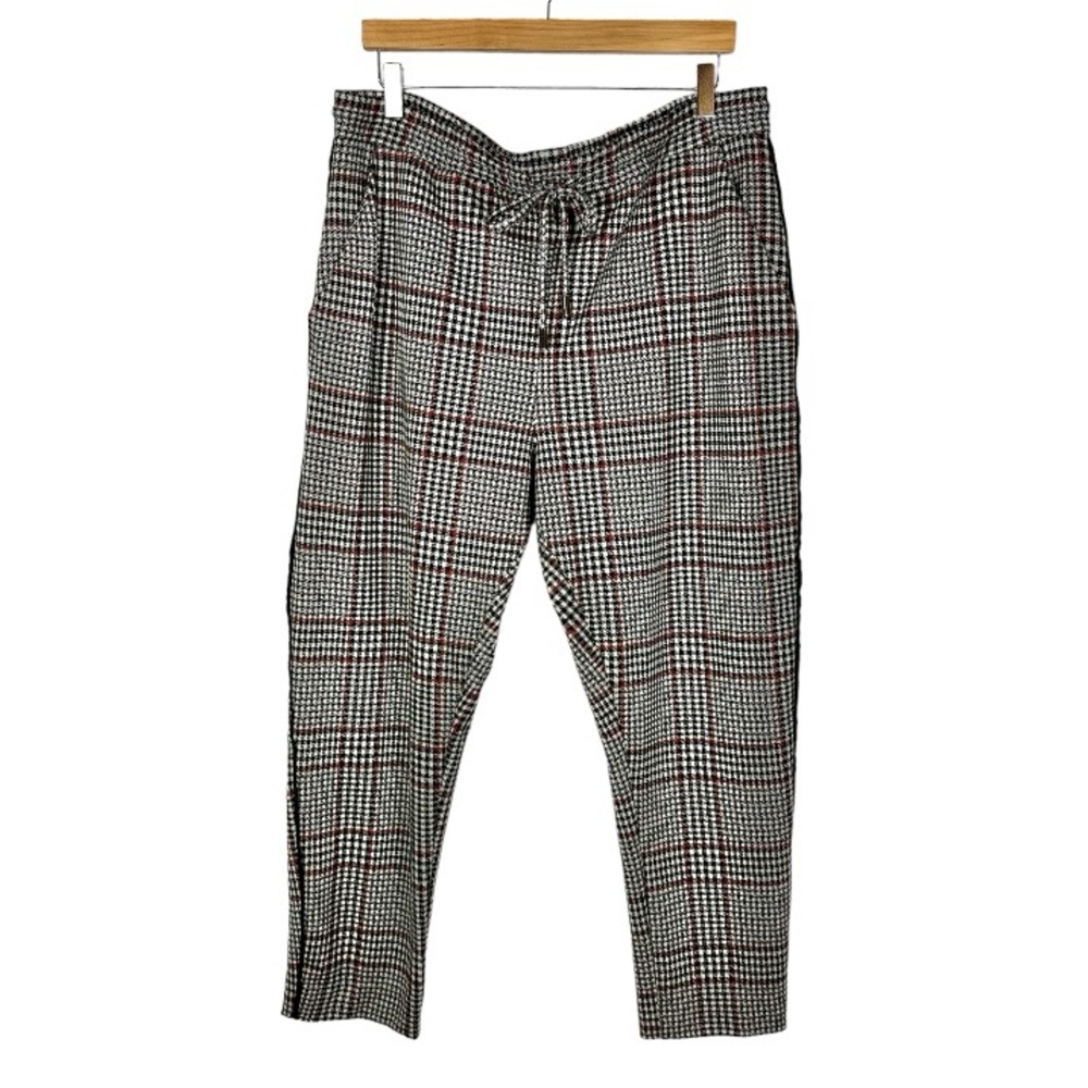 Anthropologie Herringbone Plaid Pull on Pants Size Large Cream Black Brown